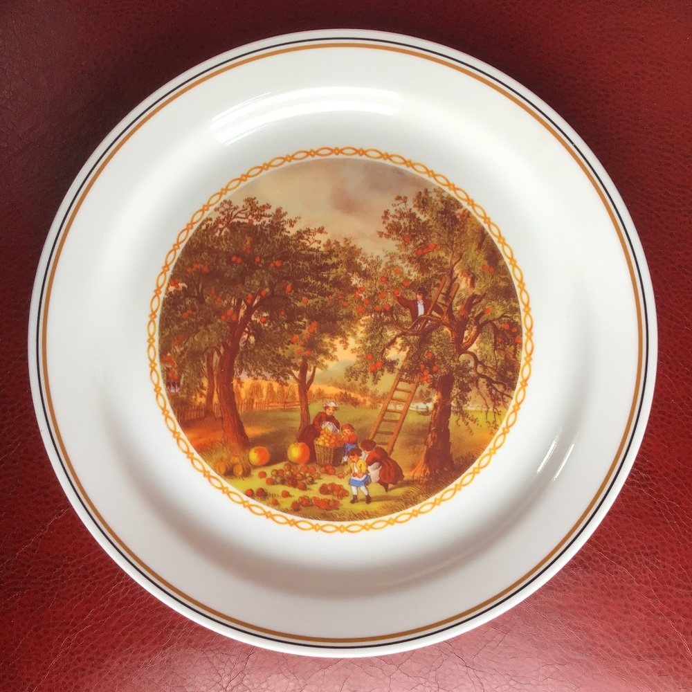 Corelle Vintage Autumn Apple Picking Plate Glass Dinnerware Corning USA